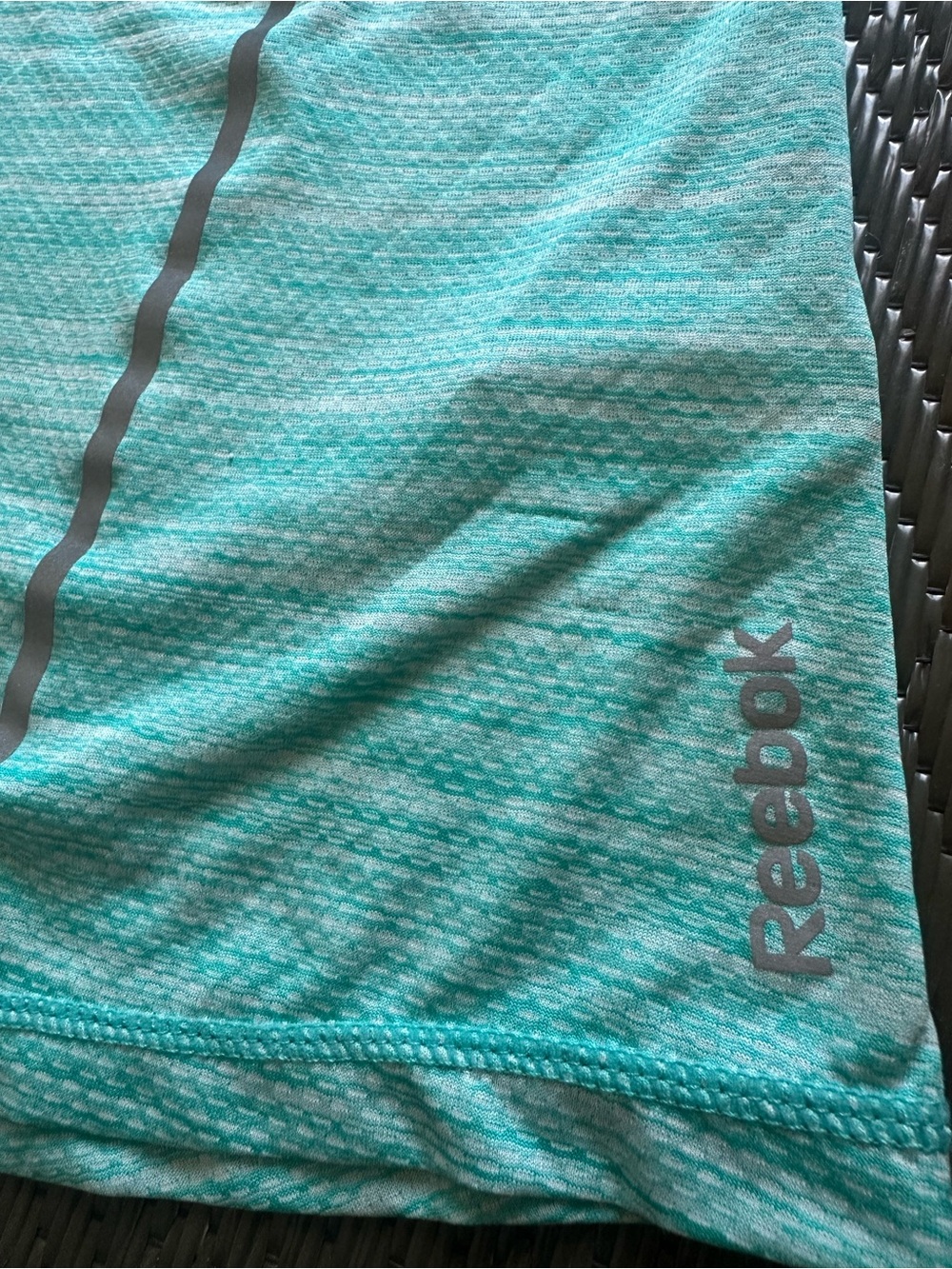 REEBOK Women's T Shirt Reflective Aqua Marled V Neck Side Zip Pocket Large - Picture 3 of 7